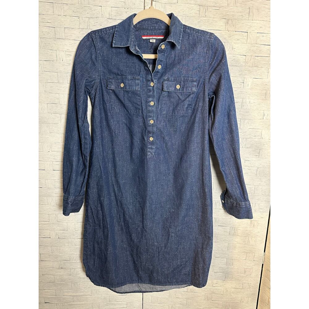 Tommy Hilfiger Womens‎ Drass Shirt denim blue white speckles roll tab sleeve